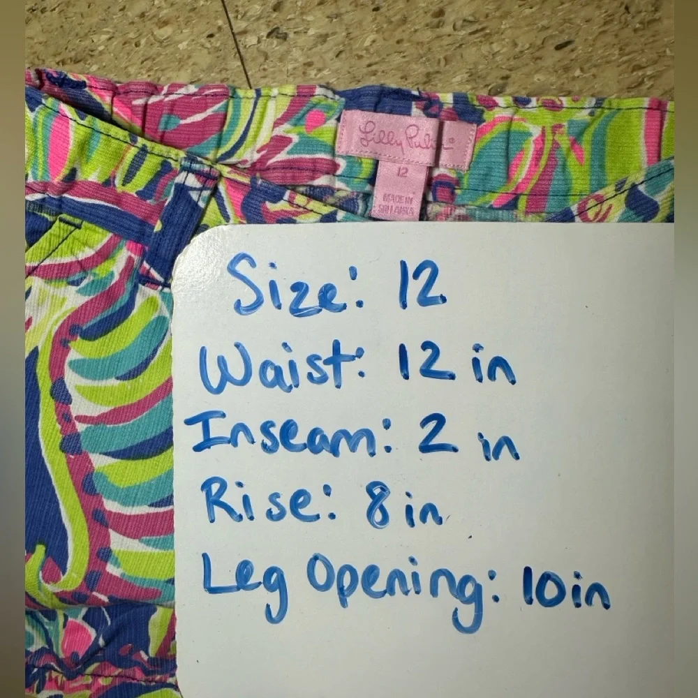 Lilly Pulitzer Girls Floral Neon Blue Green Pink Shorts Adj Waist Summer‎ Sz 12